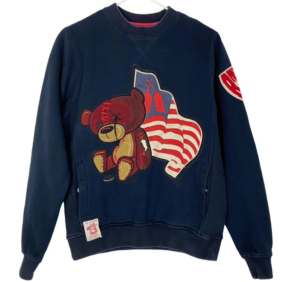 Vintage Red Tag Brand Sweatshirt Mens Medium Unisex Pullover Crewneck Flag Bear - Picture 1 of 14